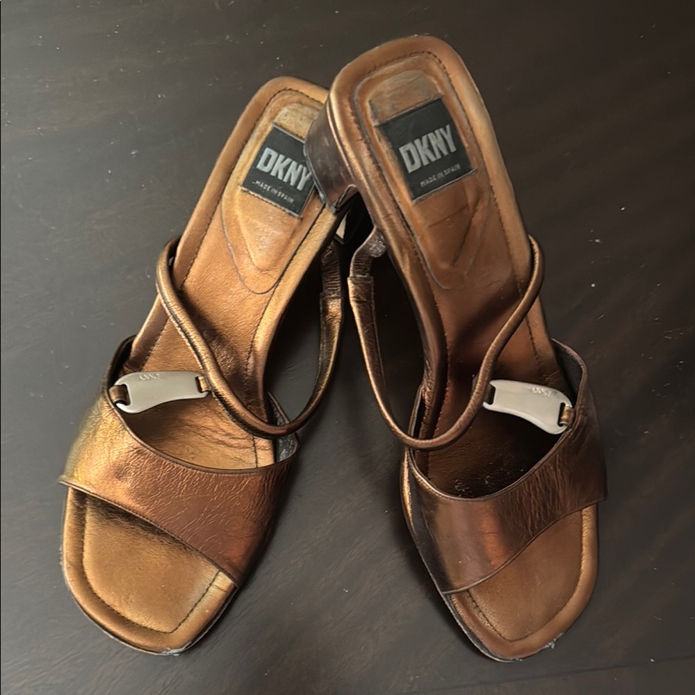 DKNY Copper Colored Sandals with Crisscross Straps